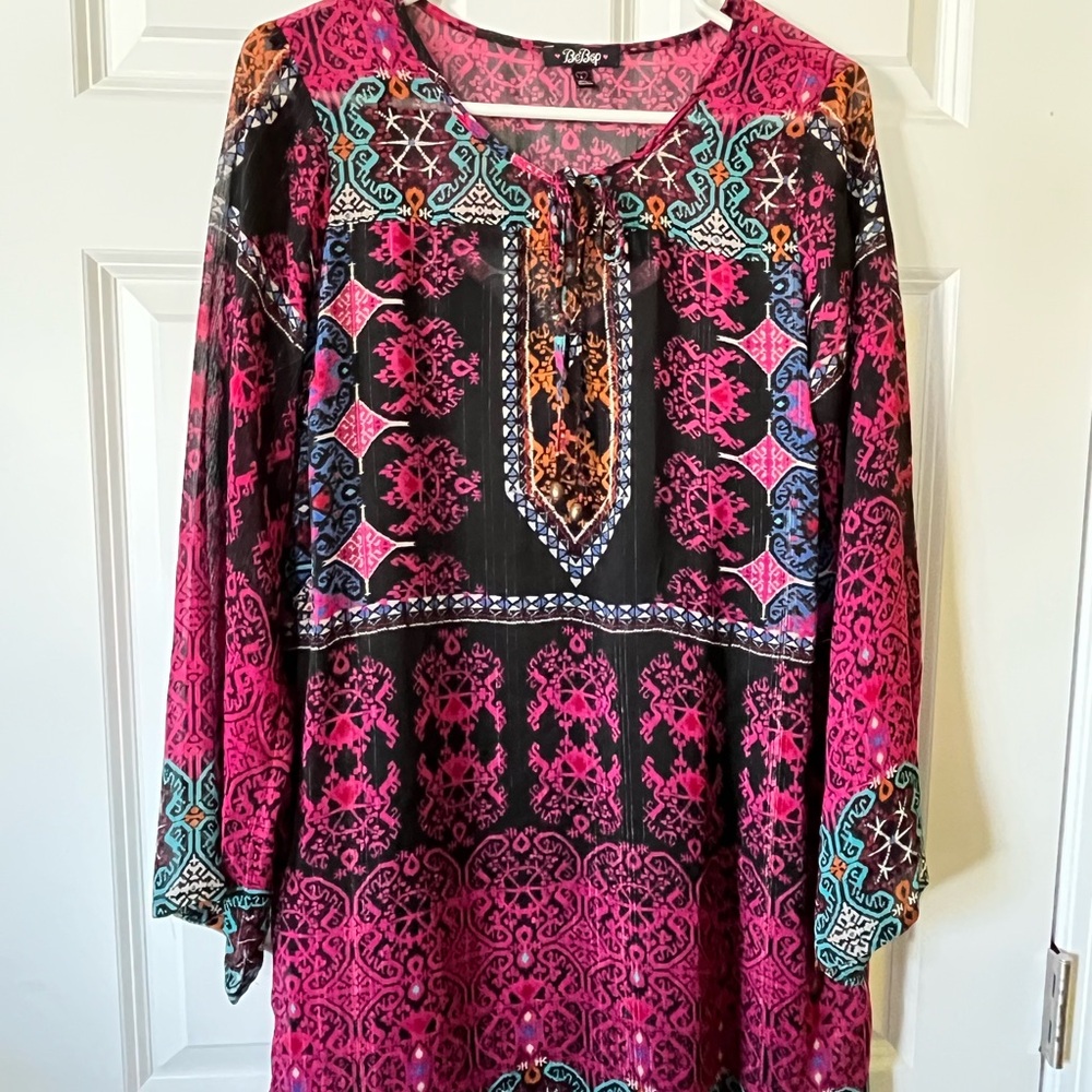 BeBop Pink Graphic Tunic with Relaxed Sleeves